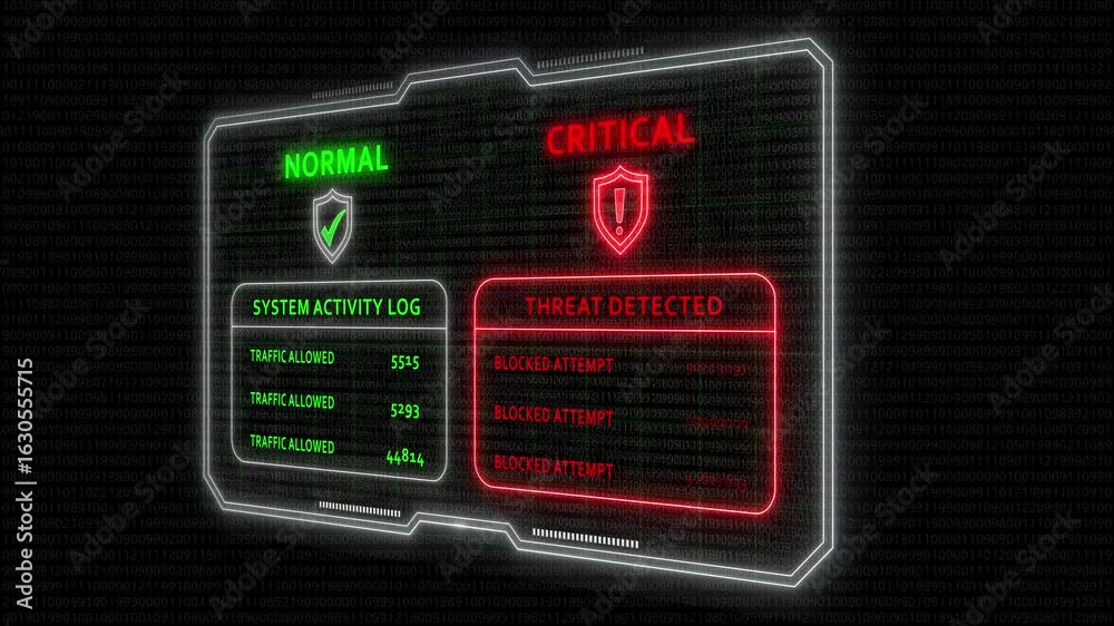 Firewall Software Animation hud frame side-by- tick and warning 4k animation. side firewall status ...