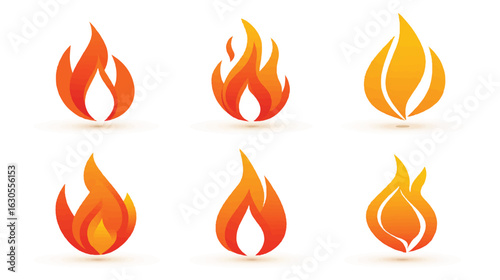 Flame icons set with gradient color vector illustration for graphic design and creative projects about fire or heat