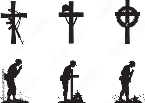 Memorial tribute for fallen soldiers with crosses silhouette