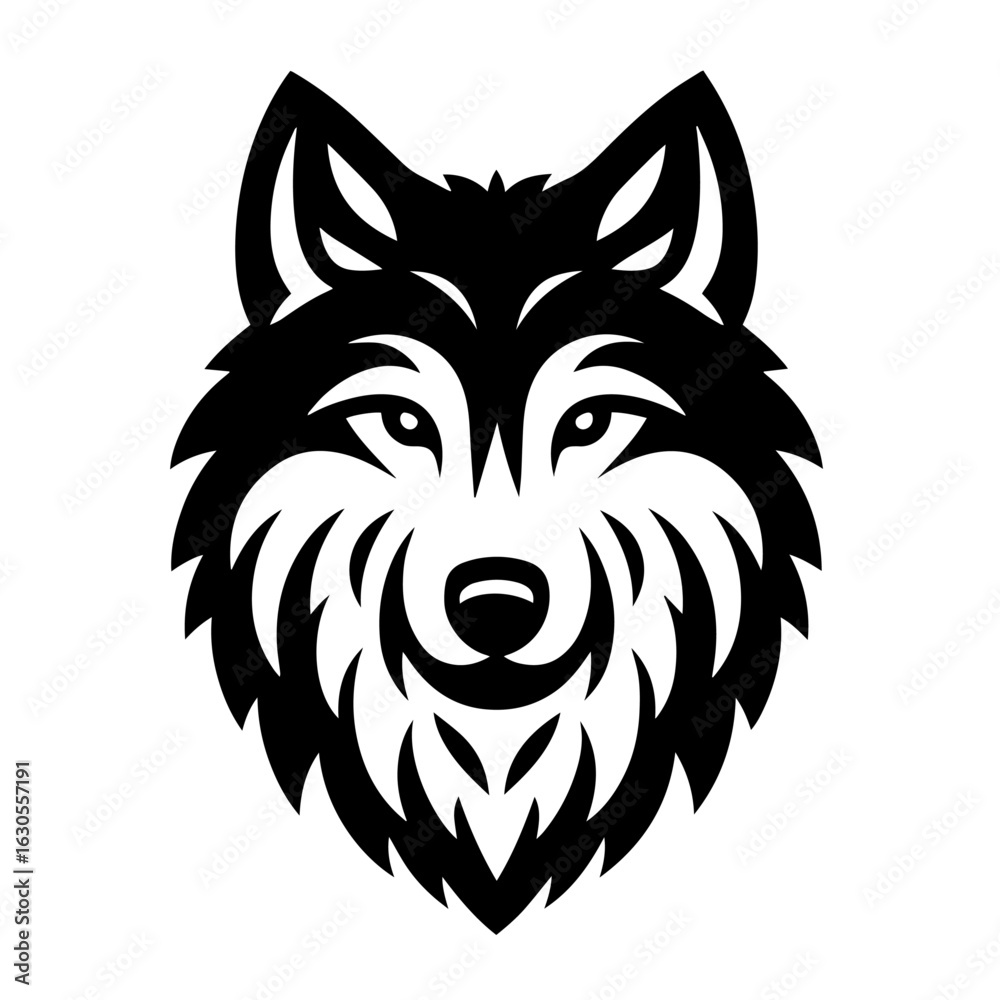 Obraz premium Clean black and white silhouette vector of a wolf muzzle on white background