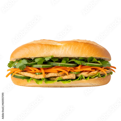 Delicious Vietnamese Banh Mi Sandwich with Fresh Ingredients.