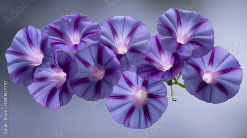 Elegant Morning Glory Blossoms: Close-up view captures the intricate beauty of vibrant, striped morning glory blossoms.