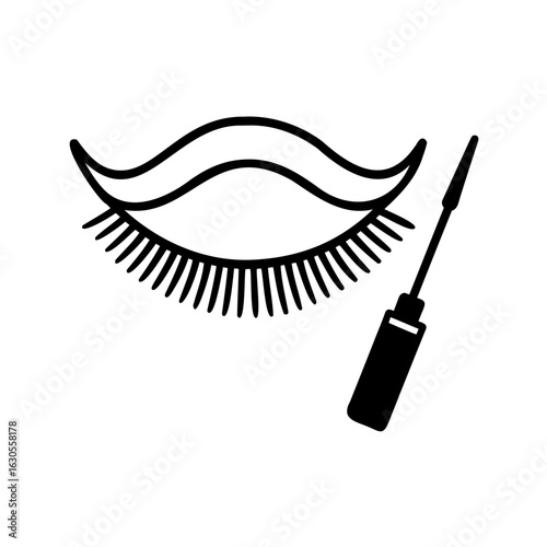 Beautiful Eyes Enhance Makeup Application with Mascara Brush and Eyelashes