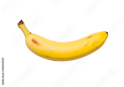 Single Ripe Yellow Banana Isolated on White Background.