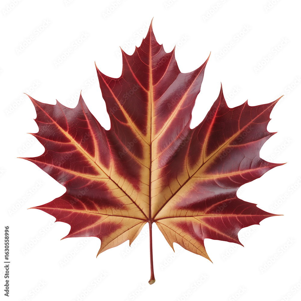 Naklejka premium Crimson Maple Leaf With Golden Veins