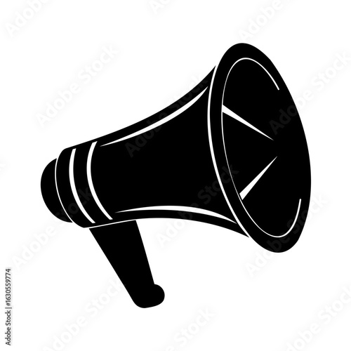 A Black Silhouette of a Megaphone on a Transparent Background for Broadcasting Announcements