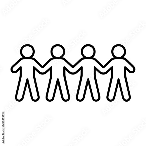 Four people holding hands icon in outline style representing unity and teamwork