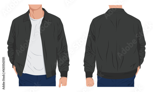 Casual black bomber jacket mockup front and back view