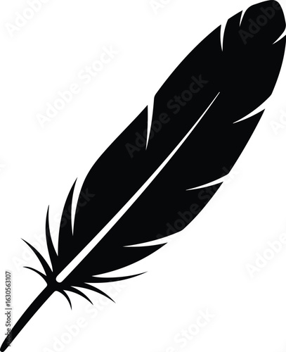 Elegant black feather illustration on a white background perfect for stationary or a logo design element