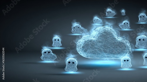 Abstract cloud computing concept with ghosts