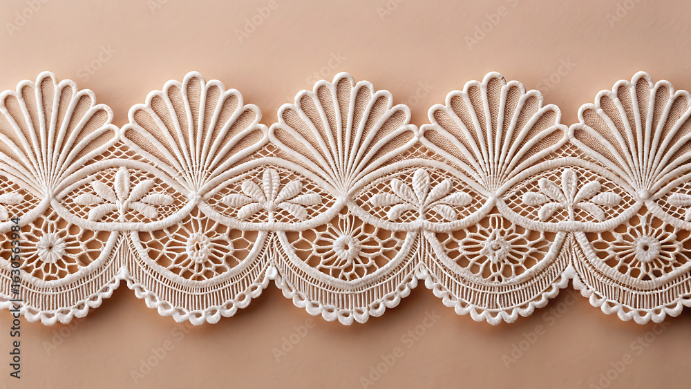 Obraz premium Sweet cupcakes with brown icing and white lace doilies on a white background
