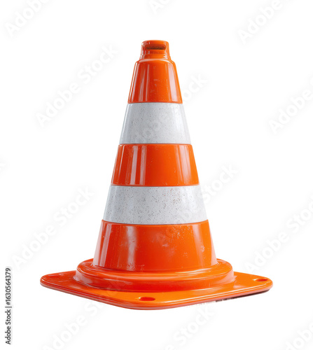 Traffic cone alert in urban roadway safety equipment daylight isolated on transparent background, png