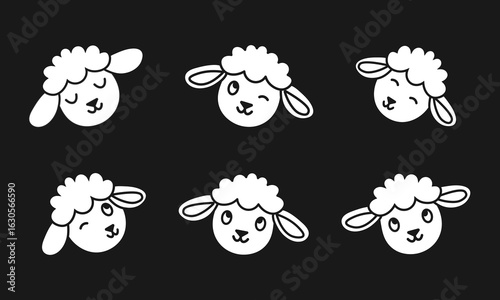 Set of cartoon sheep head. Vector illustration, design element