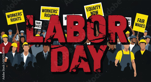 Adobe Illustrator Artwork Poster of A powerful graphic illustration showing diverse workers protest demonstration for Labor Day