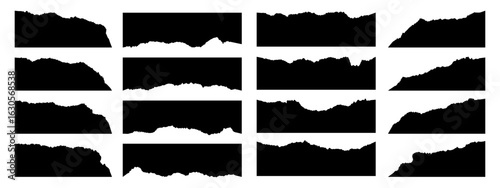 Collection of ripped paper corner, jagged border, torn paper top and down frames vector illustration