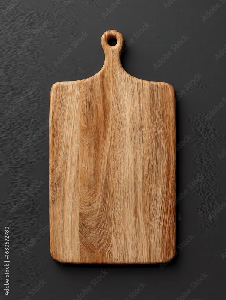 Fototapeta premium rectangular wooden cutting board with handle on dark background