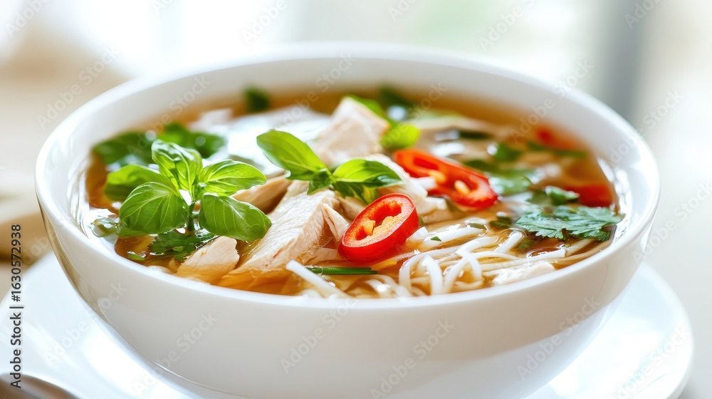 Delicious Chicken Soup with Fresh Basil and Red Chili Peppers Delicious Chicken Soup with Fresh Basil and Red Chili Peppers