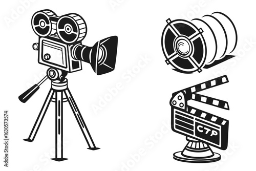 Vintage Film Production Equipment Icons.