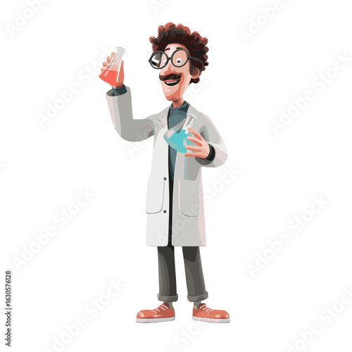 The enthusiastic scientist with his lab instruments.