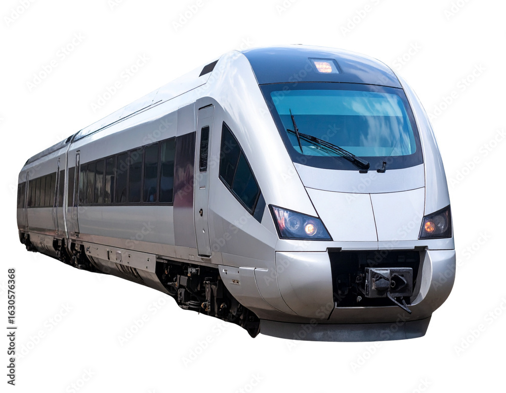 Naklejka premium Modern Passenger Train, Front View, Transparent Background