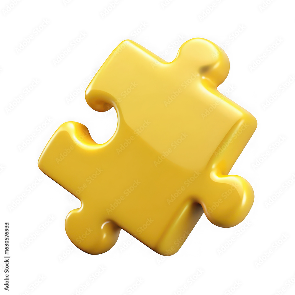 Obraz premium 3d illustration of a single yellow puzzle piece represents connection solution and problem solving in a bright and modern 3d illustration isolated on transparent background