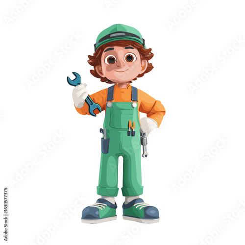 Mechanic worker holding tool confidently.