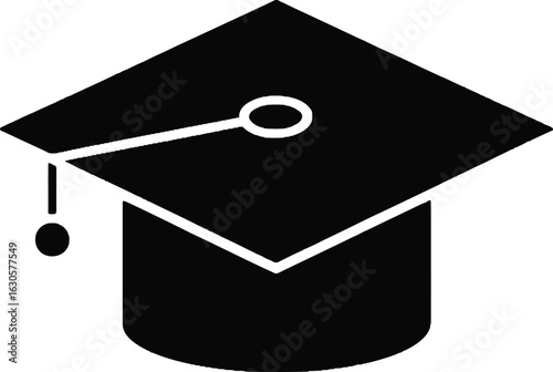 Graduation Cap Icon Symbolizing Academic Achievement and Educational Success in Black Silhouette