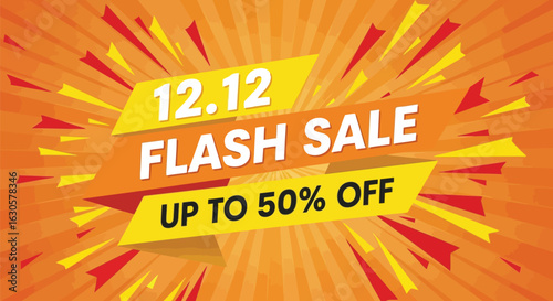 Vector illustration of 1212 flash sale, up to 50 off, vibrant promotional banner with explosive background for online shopping and special offers