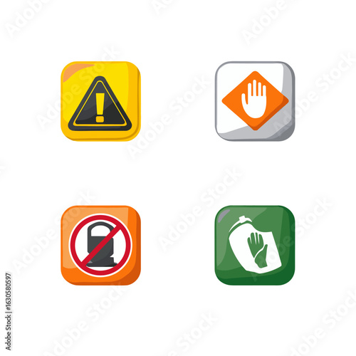 Warning signs indicating different types of danger.