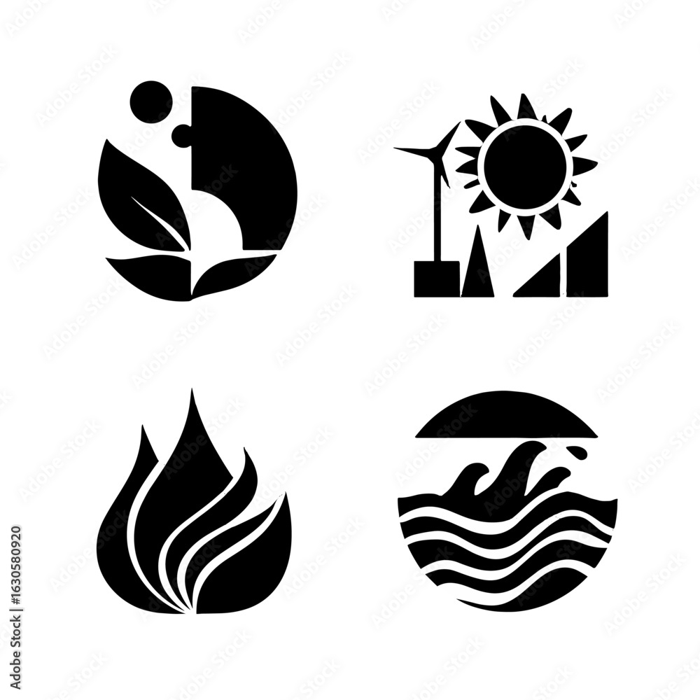 Fototapeta premium The Four Elements represented by illustrated symbolic icons.
