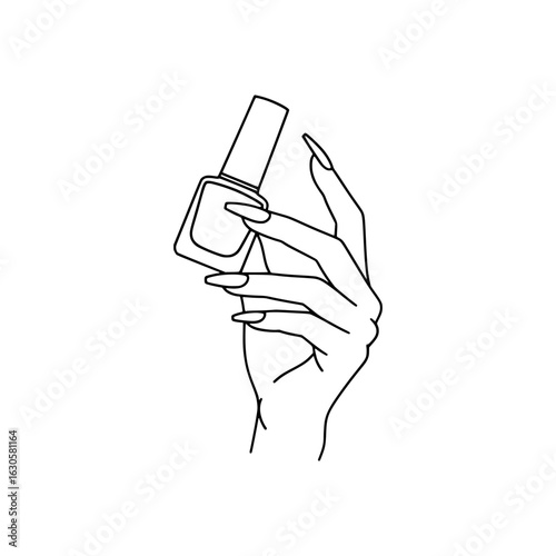 Vector outline of a female hand with long nails holding nail polish