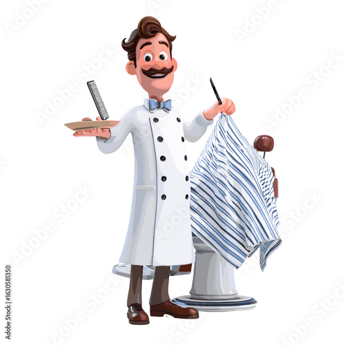 A cartoon barber ready to give a haircut.