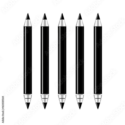 Collection of five black drawing pencils, aligned in a row.
