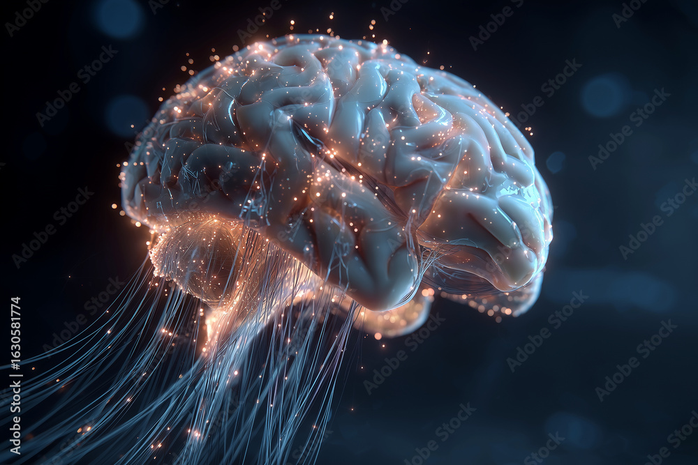 Fototapeta premium A brain with a long string of wires coming out of it