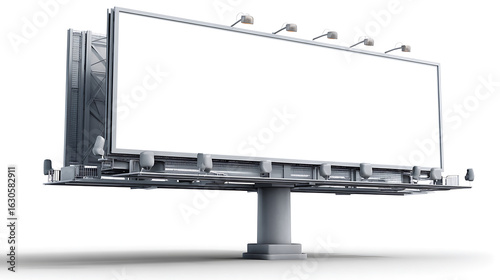 Modern billboard signage mockup, landscape orientation, floating above a white background with soft shadow beneath, 3D render, high-detail edges, no text, commercial use style