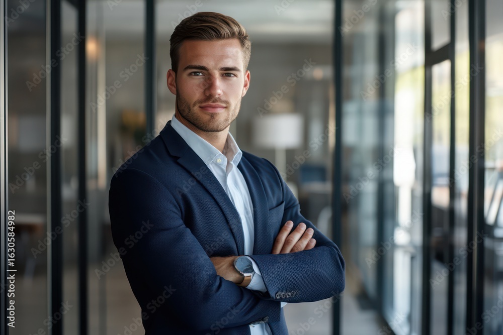 Confident Businessman in Modern Glass Office Confident Businessman in Modern Glass Office