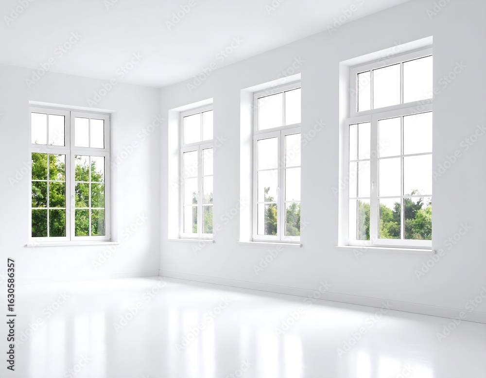 Obraz premium Empty white room with large windows
