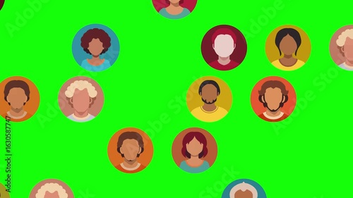 Colorful and diverse avatars representing various identities for virtual platforms, presentations, or design projects promoting inclusivity and diversity green screen