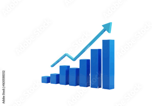 Free Download A 3D rendered blue bar graph with an upward-pointing arrow, representing growth. - GFXLoad