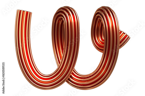 High Quality 3D Rendering Single Line Copper Letter W. Perfect for festive and modern visuals.