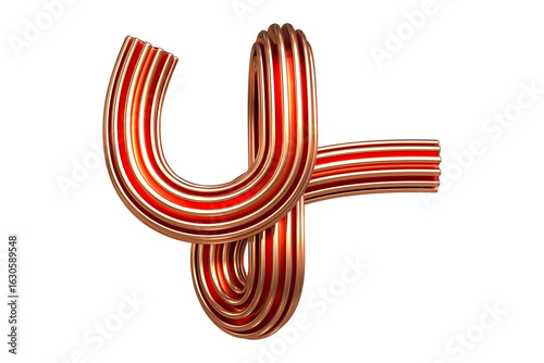 Copper and Gold Tone Single Line 3D Letter Y. High quality 3D rendering of a modern alphabet design.