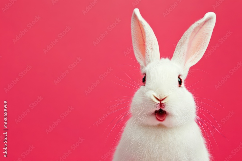 Shocked white rabbit with long ears Shocked white rabbit with long ears