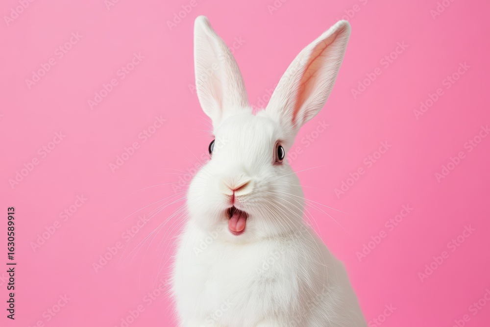 Shocked white rabbit with long ears Shocked white rabbit with long ears