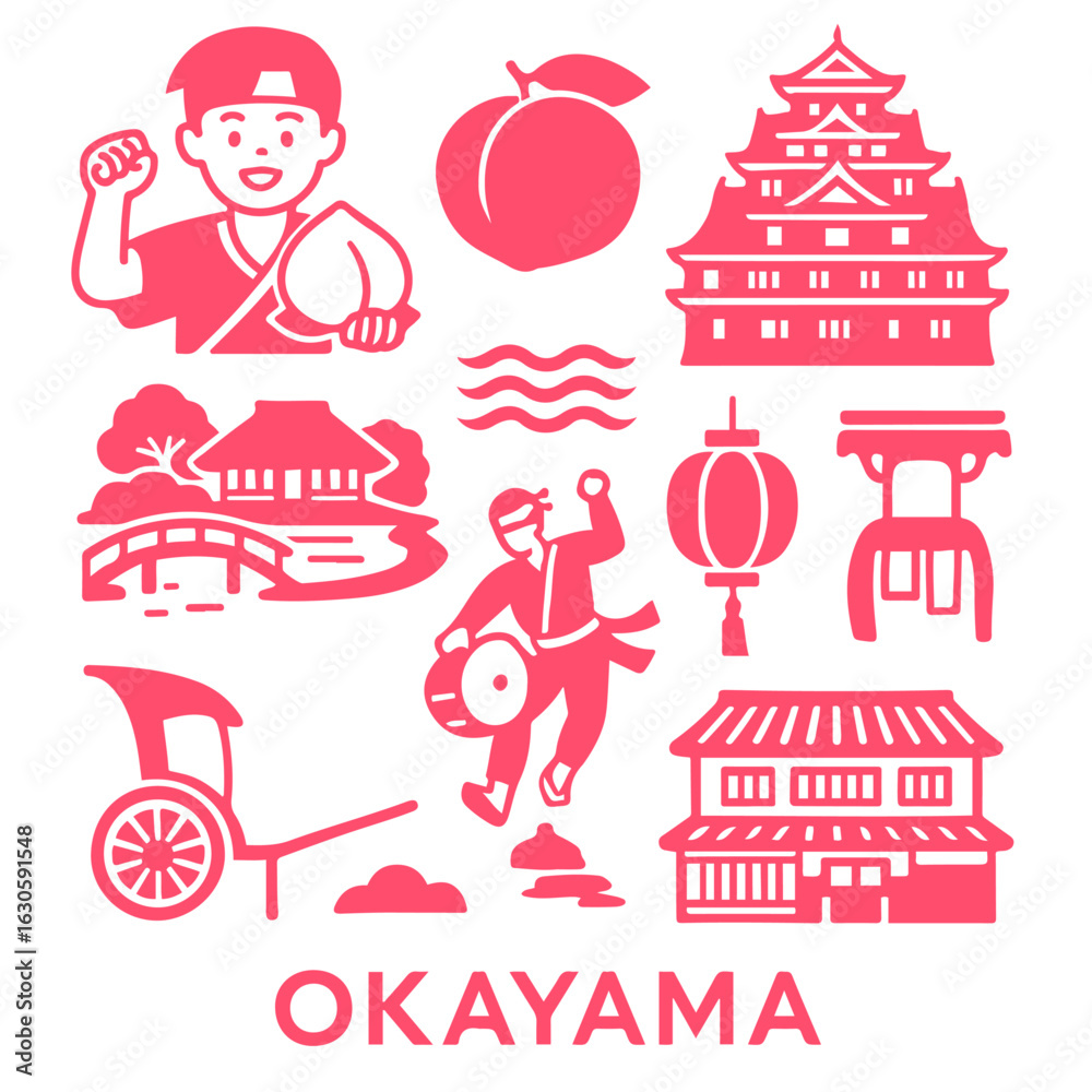 Fototapeta premium vector isolated pink color okayama traditional cultural symbols