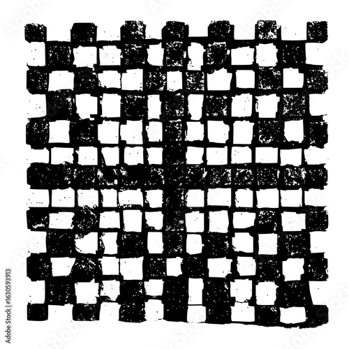 Distressed black and white woven pattern with a rough and textured appearance in a square format image