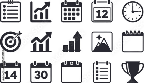 Vector Icons:  Business Goals, Planning, and Achievement Graphics