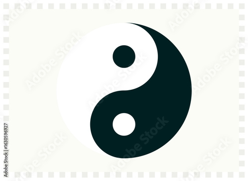 Yin and Yang symbol represents harmony, balance, and duality in Eastern philosophy, reflecting the interconnectedness of opposites. Universal symbols series.