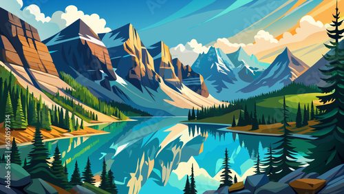 Moraine lake panorama in Banff National Park, Alberta, Canada
