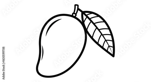Vector art of mango fruit with leaf isolated on white background