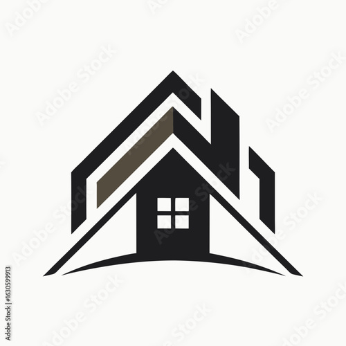 Modern House Logo Design on Black Background. A clean minimalist logo featuring a stylized house graphic